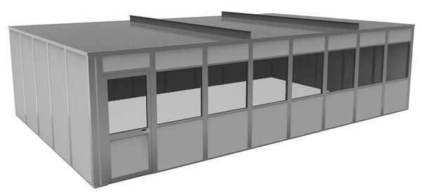 4-Wall Modular In-Plant Office, 8 ft H, 32 ft W, 20 ft D, Gray