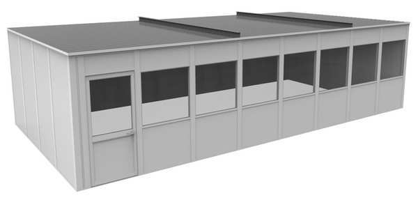 4-Wall Modular In-Plant Office, 8 ft H, 32 ft W, 16 ft D, White