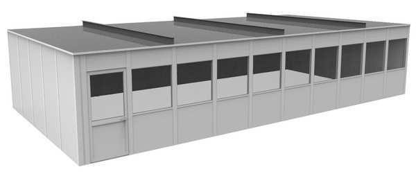4-Wall Modular In-Plant Office, 8 ft H, 40 ft W, 20 ft D, White