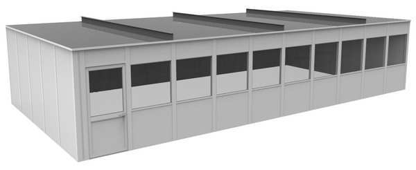 4-Wall Modular In-Plant Office, 8 ft H, 40 ft W, 20 ft D, White
