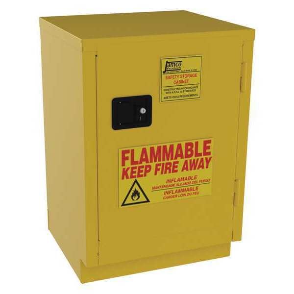 Flammable Safety Cabinet, 12 gal., Yellow, Depth: 22