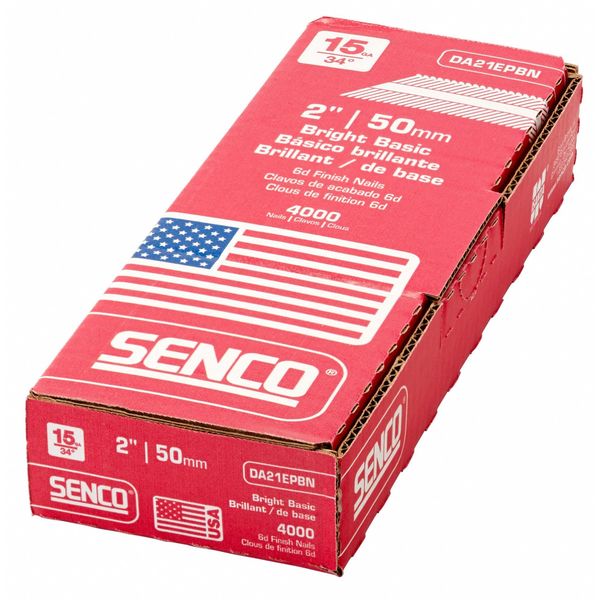 Collated Finishing Nail, 2 in L, 15 ga, Bright, Brad Head, 34 Degrees, 4000 PK