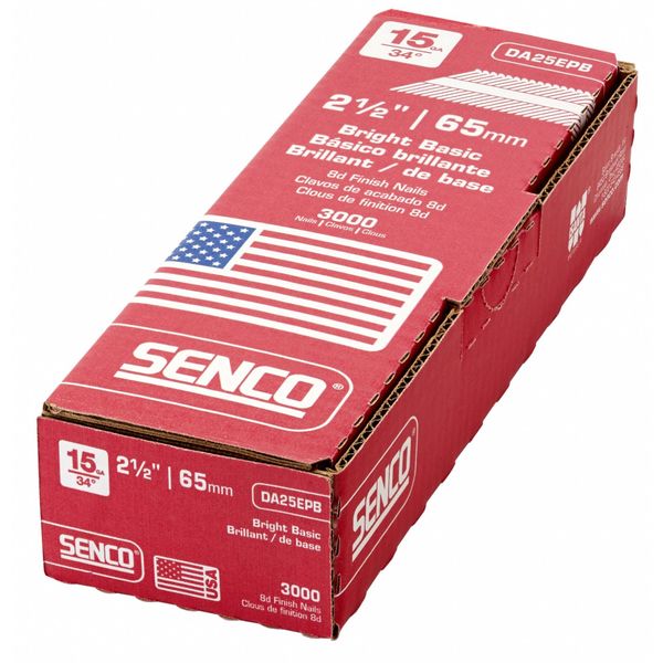 Collated Finishing Nail, 2-1/2 in L, 15 ga, Bright, Brad Head, 34 Degrees, 3000 PK