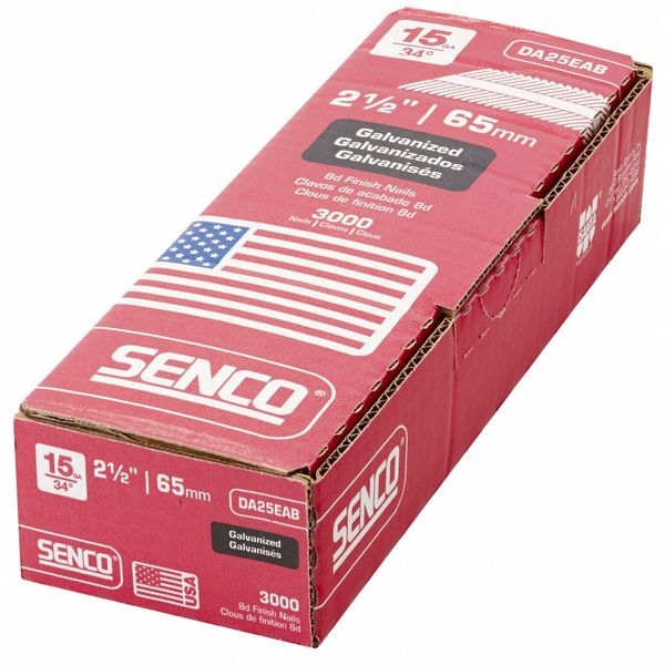 Collated Finishing Nail, 2-1/2 in L, 15 ga, Galvanized, Brad Head, 34 Degrees, 3000 PK
