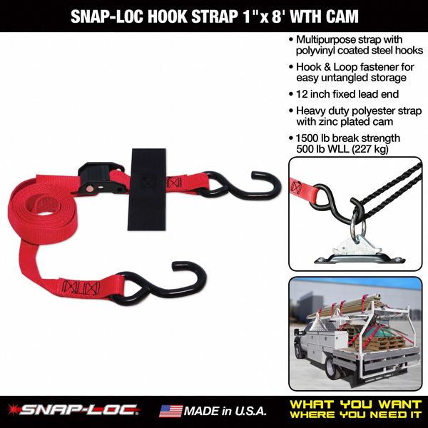 Cargo Strap, Cam Buckle, 8 ft., 500 lb.