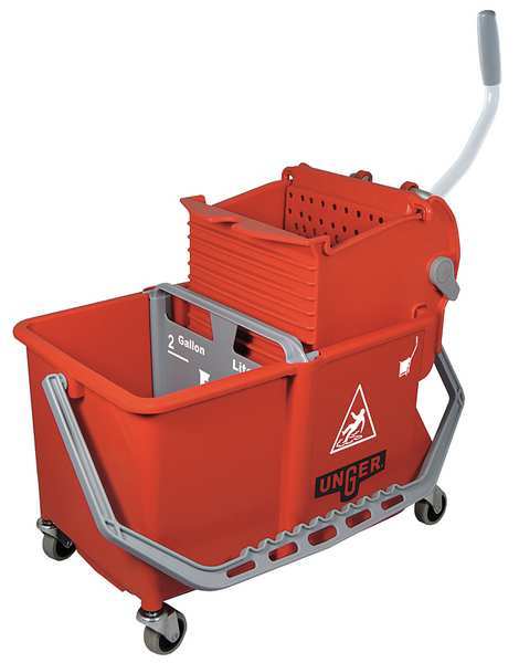4 gal CLEANERx Dual Bucket Side Press Mop Bucket and Wringer, Red, Polypropylene