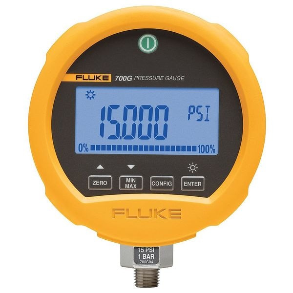 Digital Compound Gauge, -14 to 0 to 500 psi, 1/4 in MNPT, Metal, Yellow