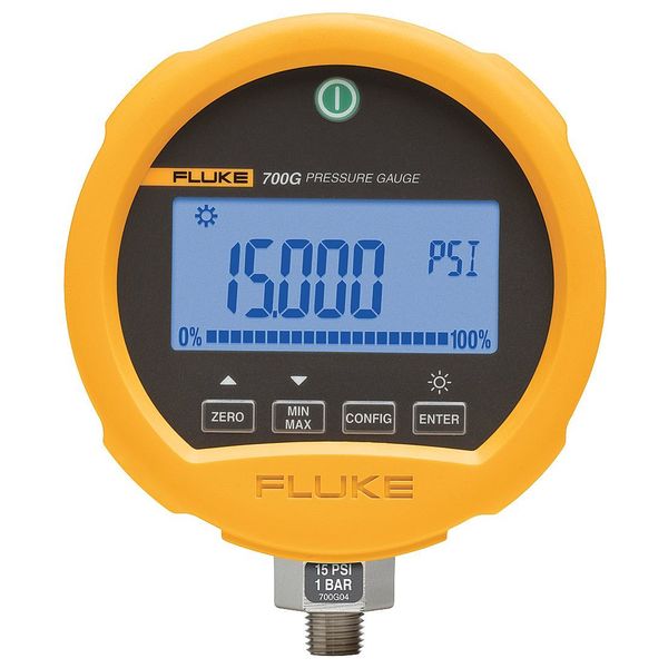 Digital Pressure Gauge, 0 to 30 psi, 1/4 in MNPT, Metal, Yellow