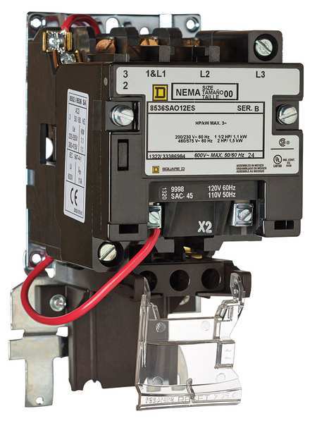 Nonreversing Magnetic Motor Starter, No Enclosure NEMA Rating, 120V AC, 3 Poles