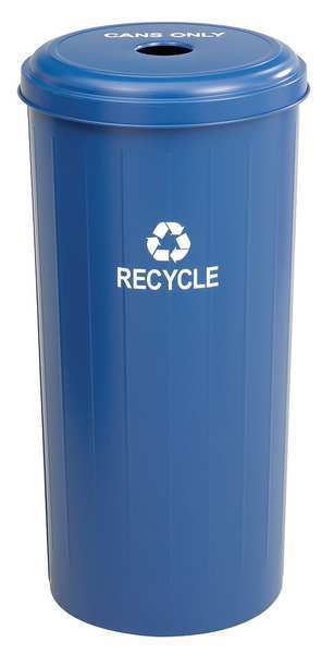 20 gal Round Recycling Bin, Open Top, Blue, Steel, 1 Openings