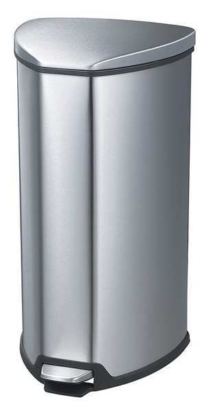 4 gal Half-Round Wastebasket, Stainless Steel, 10-3/4