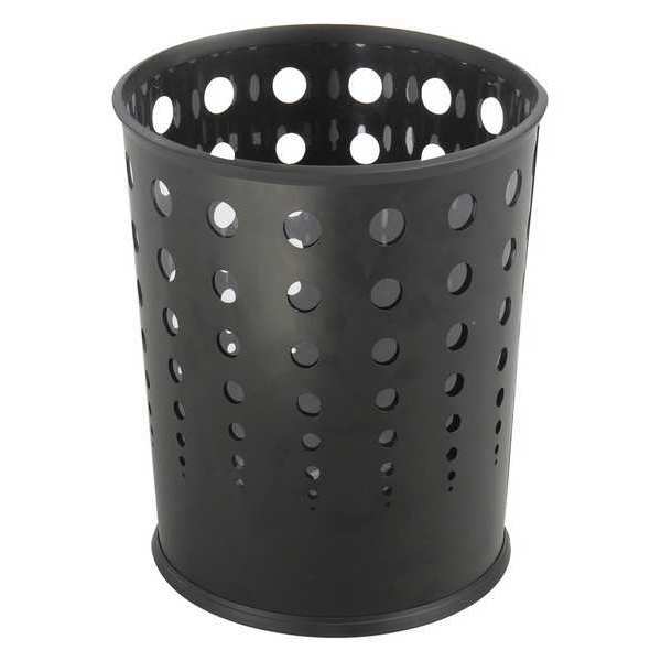 6 gal Round Wastebasket, Black, 11-3/4