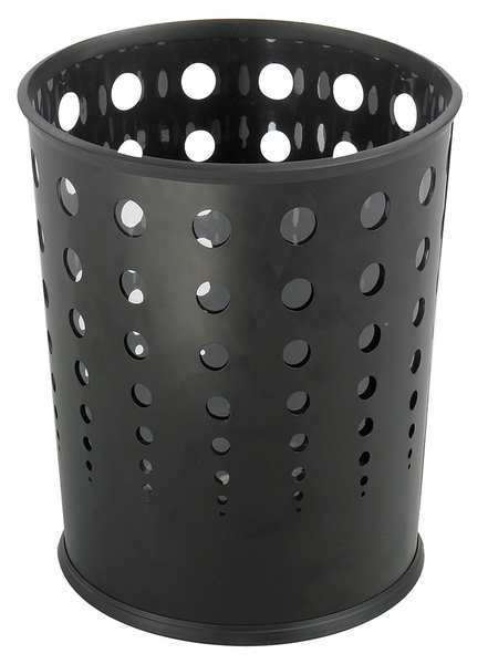 6 gal Round Wastebasket, Black, 11-3/4
