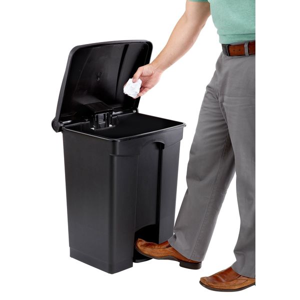 17 gal Rectangular Trash Can, Black, 19-3/4