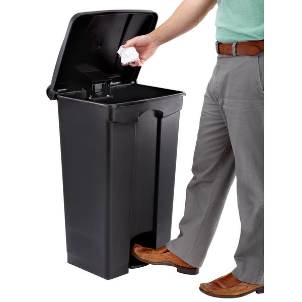 23 gal Rectangular Trash Can, Black, 19-3/4