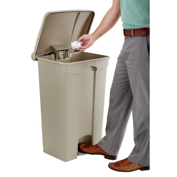 23 gal Rectangular Trash Can, Tan, 19-1/2
