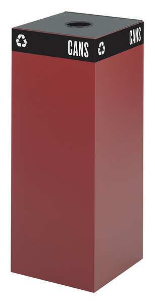 37 gal Square Recycling Bin, Open Top, Red, Steel, 1 Openings