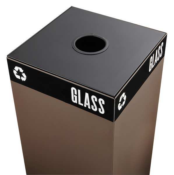 Flat Recycling Lid, 15 in W/Dia, Black, Steel, 1 Openings