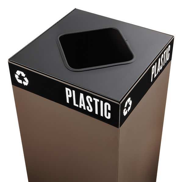 Square Recycling Bin, Black, Steel, 1 Openings