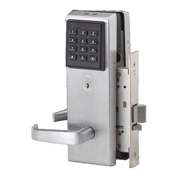 Mortise 45HZ Lock, Latch, Keypad, Lever, Satin Chrome, RH