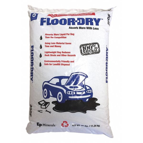 Loose Absorbent, 9 qt Volume Absorbed Per Pkg, 25 lb Wt, Universal, Unscented, Off White
