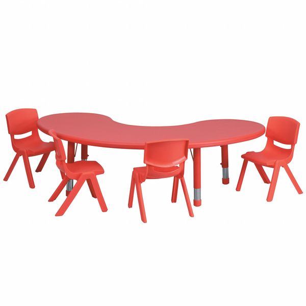 Kidney Activity Table, 35 X 65 X 23.75, Plastic, Steel Top, Red