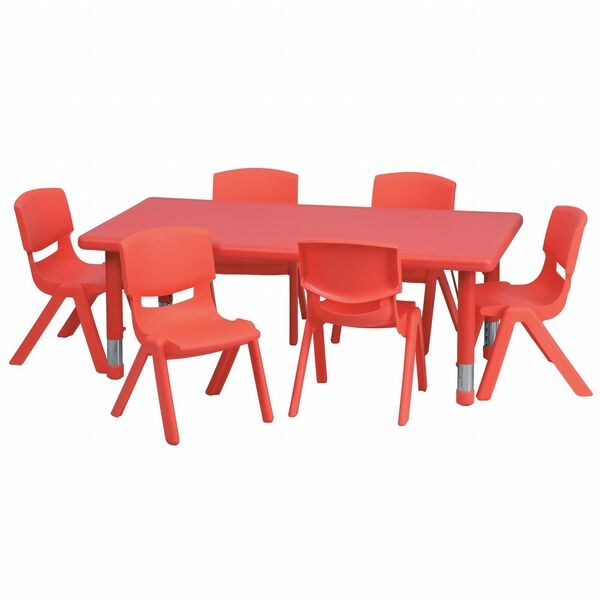Rectangle Table Set, 24 X 48 X 23.75, Plastic, Steel Top, Red