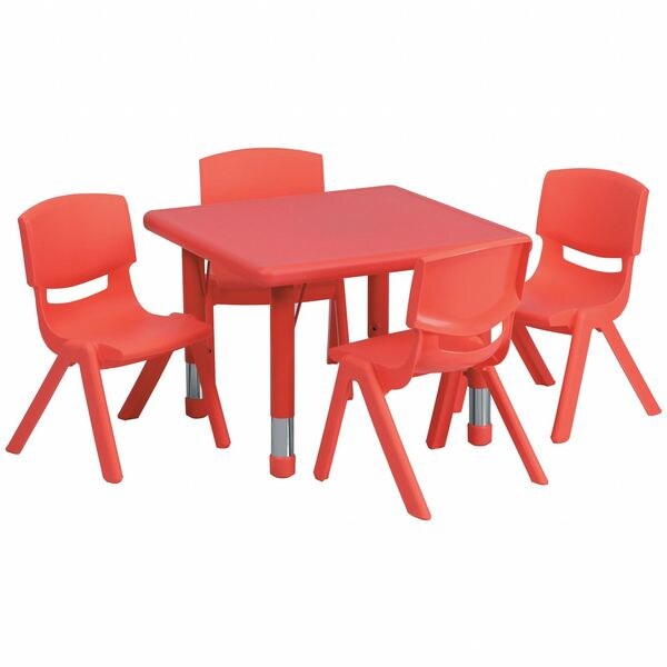 Square Activity Table, 24 X 24 X 23.75, Plastic, Steel Top, Red