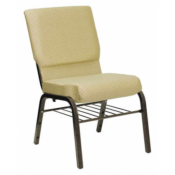 Fabric Church Chair w/Book Rack, Beige