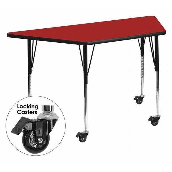 Trapezoid Activity Table, 29 X 57 X 30.37, Chrome, Laminate, Particleboard, Steel Top, Red