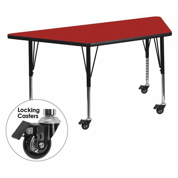 Trapezoid Activity Table, 29 X 57 X 25.37, Chrome, Laminate, Particleboard, Steel Top, Red
