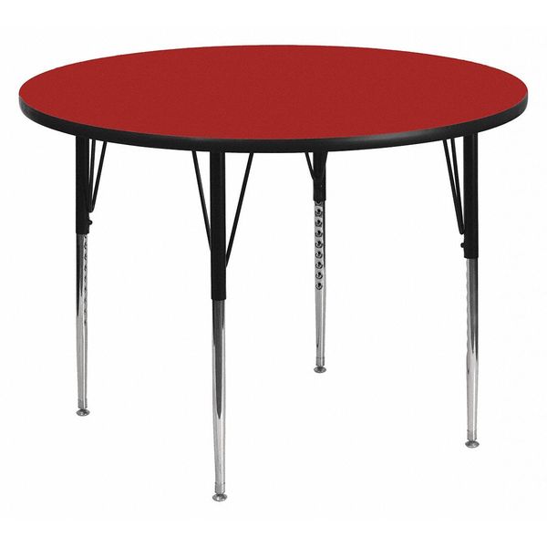 Round Activity Table, 48 X 48 X 30.125, Chrome, Laminate, Particleboard, Steel Top, Red