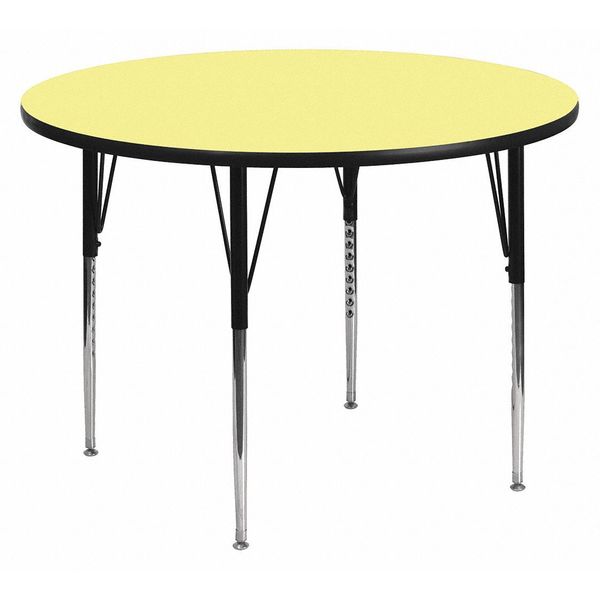 Round Activity Table, 48 X 48 X 30.125, Chrome, Laminate, Particleboard, Steel Top, Yellow