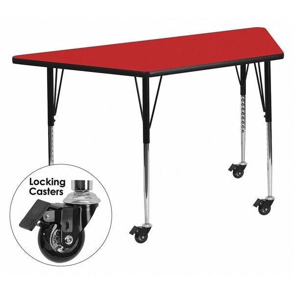 Trapezoid Activity Table, 22.5 X 45 X 30.5, Chrome, Laminate, Particleboard, Steel Top, Red