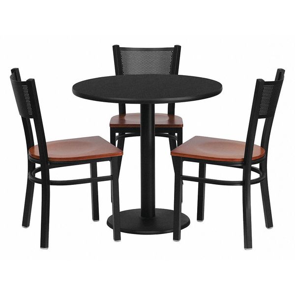 Round Blk Lam Table, Rnd w/Cherry Seats, 30