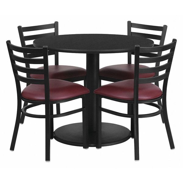 Round Blk Lam Table, Brgundy Vinyl Seat, Rnd, 36