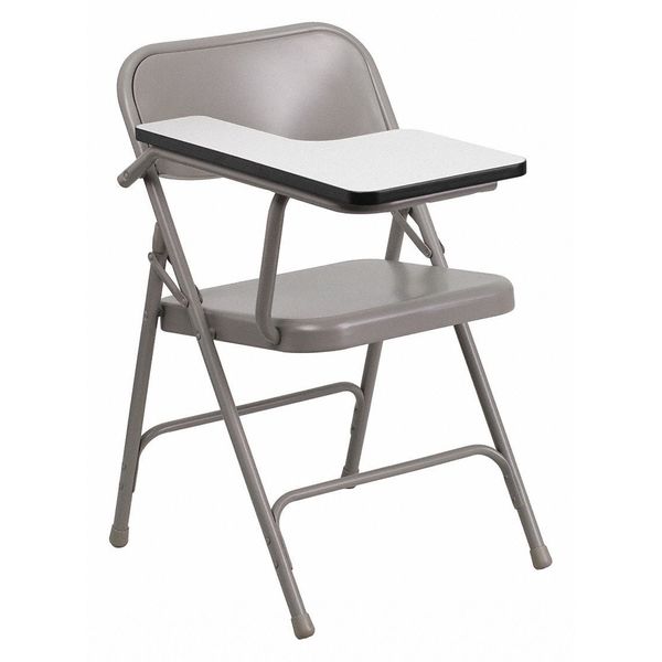 Round Metal Tablet Arm Chair, Right Hand, Beige, 18.5