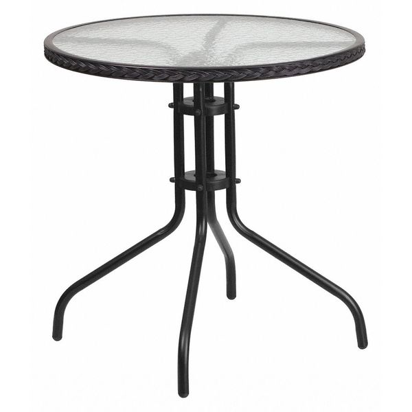 Round Glass Table, Blk Rattan Edging, Rnd, 28
