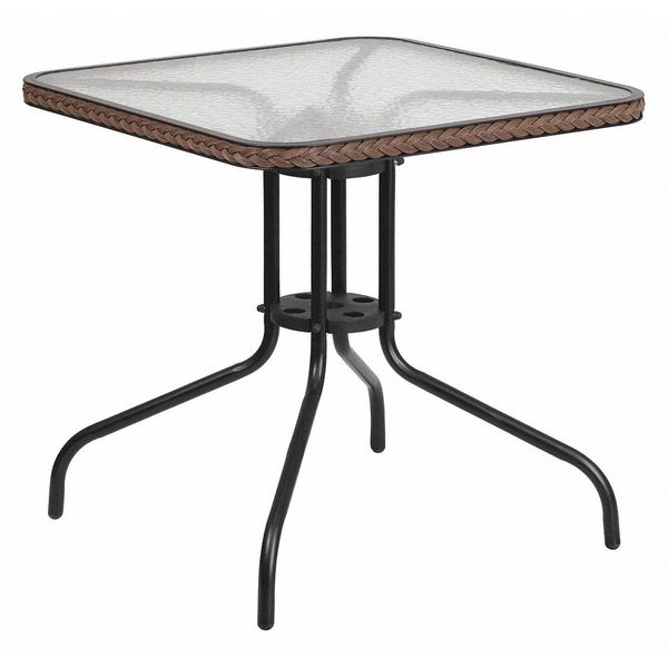 Square Glass Table, Brown Rattan Edging, Sqr, 28