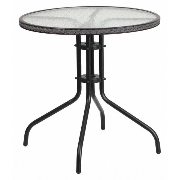 Round Glass Table, Gray Rattan Edging, Round, 28