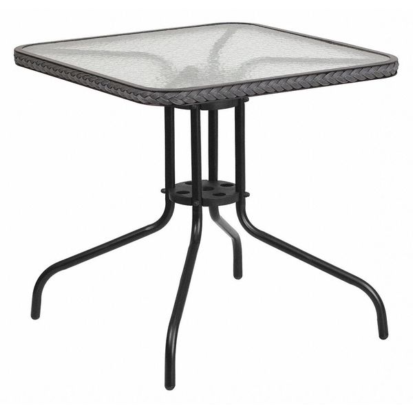 Square Glass Table, Gray Rattan Edging, Sqr, 28