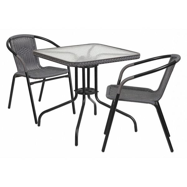 Square Metal Table, Sqr w/Rattan Chairs, Gray, 28