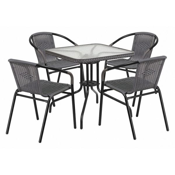 Square Metal Table, Sqr w/Rattan Chairs, Gray, 28