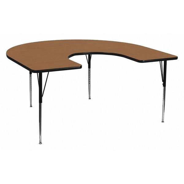 Horseshoe Activity Table, 60 X 66 X 30.125, Chrome, Laminate, Particleboard, Steel Top, Wood Grain