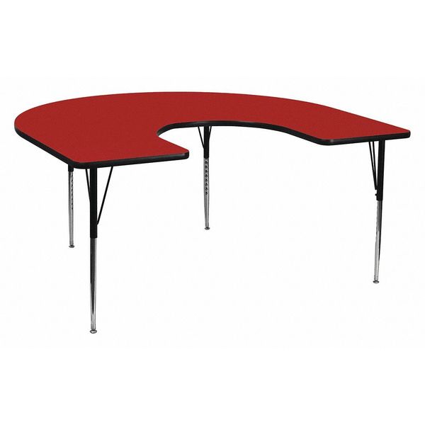 Horseshoe Activity Table, 60 X 66 X 30.125, Chrome, Laminate, Particleboard, Steel Top, Red