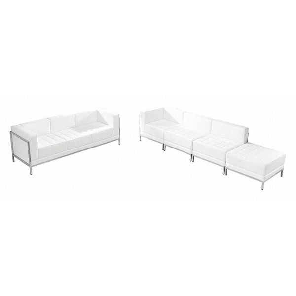 5 pcs. White Leather Reception Set, Imagination Series, Frame Material: Stainless Steel