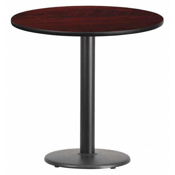 Round Mahogany Laminate Table w/Rnd Base, 30