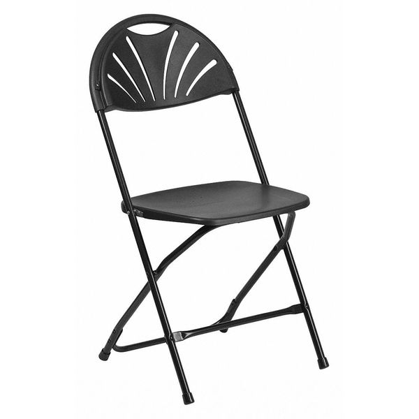 Folding Chair, Plastic, Fan Back, Black