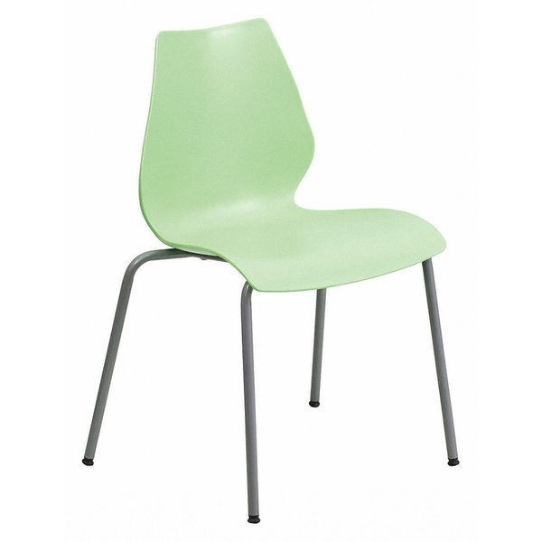 Stack Chair, Plastic, Green w/Silver Frame