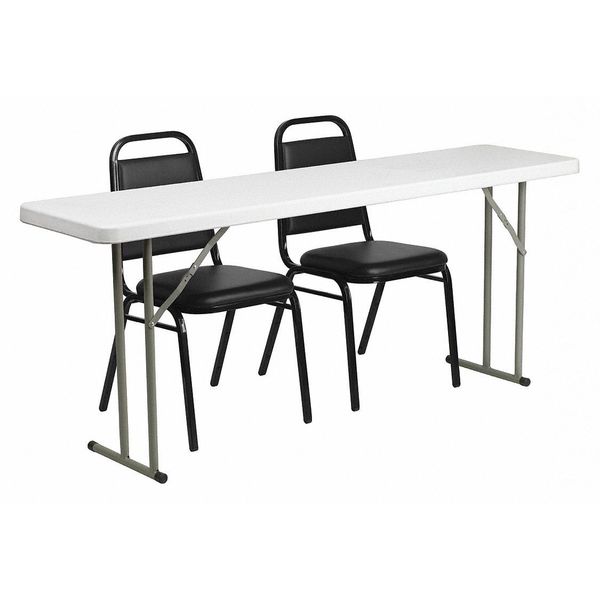 Rectangle Folding Table, 18 W, 70.8 L, 29 H, Foam, Metal, Plastic: Polyethylene, Vinyl Top, Black